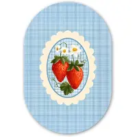 MuchoWow Muurovaal 60x90 cm - Ovale wanddecoratie Aardbeien - Lijst - Rood - Geruit - Ovalen schilderij - Muurdecoratie woonkamer - Kamer decoratie - Schilderijen - Wandcirkel