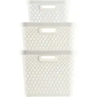 Kadax Opbergmand, mand met deksel, opbergkist, opbergdoos van plastic, moderne plankmand, container met ventilatiegaten (set van 3: 4,5L, 12L, 18L, wit)