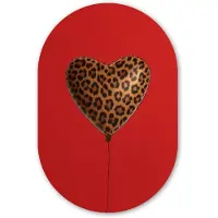 MuchoWow Muurovaal 60x90 cm - Ovale wanddecoratie Ballon - Hartvormig - Rood - Panterpatroon - Ovalen schilderij - Muurdecoratie woonkamer - Kamer decoratie - Schilderijen - Wandcirkel