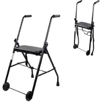 Mobiclinic Emerita - Looprek met wielen - Lichtgewicht en Inklapbaar - Opvouwbaar - Rollator - Met 2 wielen - Gewatteerde zitting - In hoogte verstelbaar - Antislip - Zwart