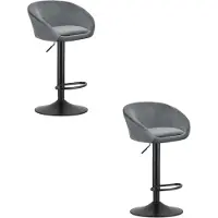 Leobert Set van 2 Barkrukken EAST – Velvet Grijs - Zwarte Basis - Rugleuning, Verstelbare Hoogte, 360° Draaibaar, Comfortabele Voetsteun, Modern Design, Max. 110 kg