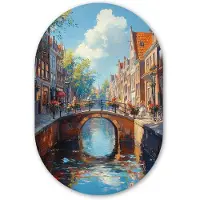 MuchoWow Muurovaal 60x90 cm - Ovale wanddecoratie Stad - Gracht - Zon - Fietsen - Ovalen schilderij - Muurdecoratie woonkamer - Kamer decoratie - Schilderijen - Wandcirkel