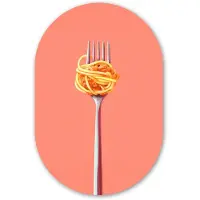 MuchoWow Muurovaal 40x60 cm - Ovale wanddecoratie Vork - Spaghetti - Artistiek - Roze - Ovalen schilderij - Muurdecoratie woonkamer - Kamer decoratie - Schilderijen - Wandcirkel