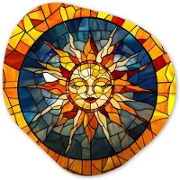 MuchoWow Organische wanddecoratie 90x90 cm - Organisch schilderij Mozaïek - Zon - Geel - Cirkel - Muurdecoratie woonkamer - Kamer decoratie - Schilderijen - Muurcirkel aesthetic
