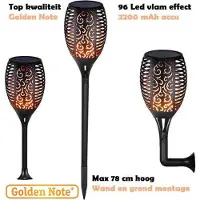 Golden Note 4x Solar Vlam Fakkel 96 Led tuinlamp 78cm zonne-energie tuinverlichting incl. wand en grond montage