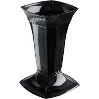 Kadax Grafvaas met sokkel, begraafplaatsvaas van kunststof, bloemenvaas voor grafsteen, grafdecoratie, grafdecoratie, grafdecoratie, staande vaas voor het graf (zwart/laag)