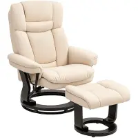 HOMCOM -Relaxsessel mit Hocker-Kunstleder-86L x 83B x 107H cm-Cremeweiß