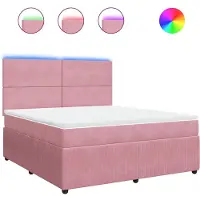 vidaXL Boxspring met matras fluweel roze 180x200 cm