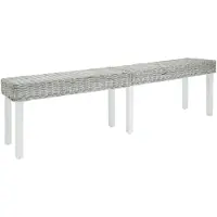 vidaXL Bankje 160x35x45 cm natuurlijk kubu rattan en mahoniehout wit