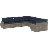 vidaXL 10-delige tuinbankset met kussens, grijs polyrotan