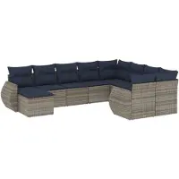vidaXL 10-delige tuinbankset met kussens, grijs polyrotan