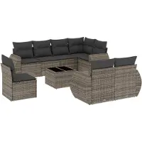 vidaXL 9-delige tuinbankset met kussens, grijs polyrotan