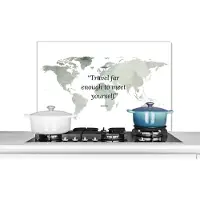 KitchenYeah Spatscherm keuken 80x55 cm - Kookplaat achterwand Wereldkaart - Waterverf - Quotes - Muurbeschermer - Spatwand fornuis - Hoogwaardig aluminium