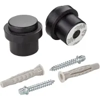 Sotech set van 2 deurstoppers STOPPER (Ø 36 mm, hoogte 32 mm, staal, matzwart gepoedercoat) Deurstopper met rubberen buffer