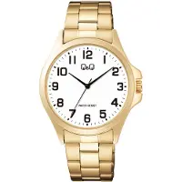 Q&Q C36A-016PY - Horloge - Analoog - Mannen - Heren - Stalen band - Rond - Metaal - Cijfers - Goudkleurig - Wit