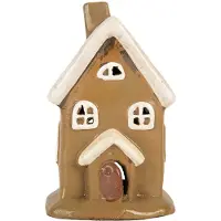 Clayre & Eef Waxinelichthouder Huis 10x10x16 cm Bruin Keramiek
