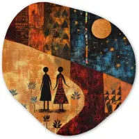 MuchoWow Organische wanddecoratie 60x60 cm - Organisch schilderij Silhouetten - Abstract - Zon - Maan - Muurdecoratie woonkamer - Kamer decoratie - Schilderijen - Muurcirkel aesthetic