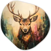 MuchoWow Organische wanddecoratie 40x40 cm - Organisch schilderij Hert - Geverfd - Gewei - Bruin - Muurdecoratie woonkamer - Kamer decoratie - Schilderijen - Muurcirkel aesthetic