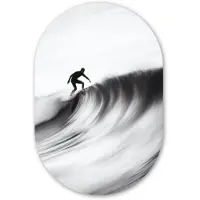MuchoWow Muurovaal 60x90 cm - Ovale wanddecoratie Surfer - Golf - Vervaagd - Zwart - Ovalen schilderij - Muurdecoratie woonkamer - Kamer decoratie - Schilderijen - Wandcirkel