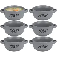 COSY&TRENDY Cosy & Trendy soepkom van aardewerk - 6x - grijs - Dia 13,5 cm - 470 ml - Servies - Soepkommen/Soepkommetjes