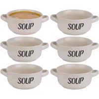 COSY&TRENDY Cosy & Trendy soepkom van aardewerk - 6x - Creme wit - Dia 13,5 cm - 470 ml - Servies - Soepkommen/Soepkommetjes
