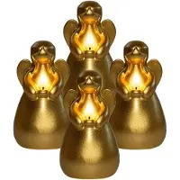 Anna's Collection LED kaars engel - 4x - goud - 14 x 8 cm - met timer - op batterijen - kerst - kerstkaarsen