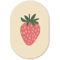 MuchoWow Muurovaal 60x90 cm - Ovale wanddecoratie Aardbei - Minimalistisch - Rood - Fruit - Ovalen schilderij - Muurdecoratie woonkamer - Kamer decoratie - Schilderijen - Wandcirkel