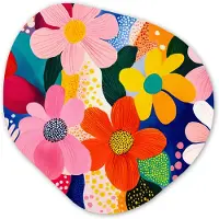 MuchoWow Organische wanddecoratie 90x90 cm - Organisch schilderij Bloemen - Kleurrijk - Stippen - Muurdecoratie woonkamer - Kamer decoratie - Schilderijen - Muurcirkel aesthetic