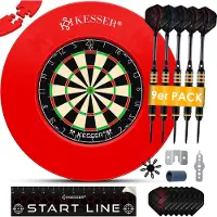 Kesser Dartbord Sisal met Surround Ring Rood - 38-delige Dart Set inclusief 9x Dartpijlen en 21x Dartflights + Accessoires