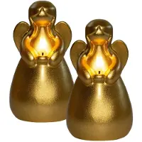 Anna's Collection LED kaars engel - 2x - goud - 14 x 8 cm - met timer - op batterijen - kerst - kerstkaarsen