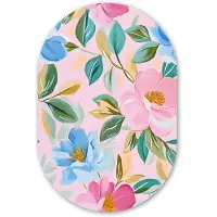 MuchoWow Muurovaal 60x90 cm - Ovale wanddecoratie Blauw - Roze - Bloemen - Ovalen schilderij - Muurdecoratie woonkamer - Kamer decoratie - Schilderijen - Wandcirkel