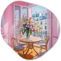 MuchoWow Organische wanddecoratie 90x90 cm - Organisch schilderij Pink - City - Bloemen - Muurdecoratie woonkamer - Kamer decoratie - Schilderijen - Muurcirkel aesthetic