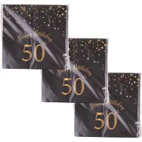 Funny fashion Verjaardag of Sarah feest servetten - leeftijd 50 jaar - 60x stuks - zwart/goud - 33 x 33 cm