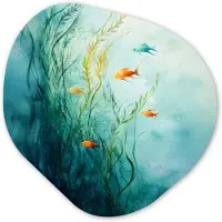 MuchoWow Organische wanddecoratie 60x60 cm - Organisch schilderij Waterplanten - Vissen - Kleurrijk - Water - Muurdecoratie woonkamer - Kamer decoratie - Schilderijen - Muurcirkel aesthetic