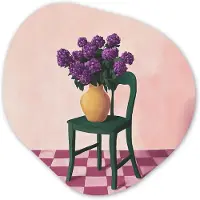 MuchoWow Organische wanddecoratie 40x40 cm - Organisch schilderij Stoel - Vaas - Bloemen - Geblokt - Muurdecoratie woonkamer - Kamer decoratie - Schilderijen - Muurcirkel aesthetic