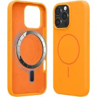 Kwmobile Telefoonhoesje voor Apple iPhone 16 Pro Max - Hoes met siliconen randen en magnetische achterkant compatibel met MagSafe, in fruitig oranje