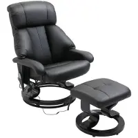 Merax TV Fauteuil met Ligfunctie en Massage Kunstleer Zwart – Verstelbare Rugleuning 360 Graden Draaibaar met Voetenbank Luxe Comfortstoel