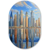 MuchoWow Muurovaal 40x60 cm - Ovale wanddecoratie Skyline - Wolkenkrabbers - Water - Blauw - Ovalen schilderij - Muurdecoratie woonkamer - Kamer decoratie - Schilderijen - Wandcirkel