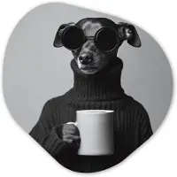 MuchoWow Organische wanddecoratie 60x60 cm - Organisch schilderij Coltrui - Hond - Bril - Mok - Muurdecoratie woonkamer - Kamer decoratie - Schilderijen - Muurcirkel aesthetic