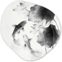 MuchoWow Organische wanddecoratie 40x40 cm - Organisch schilderij Lotusbloemen - Vissen - Bladeren - Zwart - Muurdecoratie woonkamer - Kamer decoratie - Schilderijen - Muurcirkel aesthetic