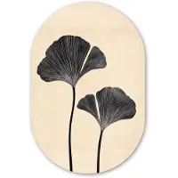 MuchoWow Muurovaal 80x120 cm - Ovale wanddecoratie Bladeren - Minimalistisch - Zwart - Ovalen schilderij - Muurdecoratie woonkamer - Kamer decoratie - Schilderijen - Wandcirkel