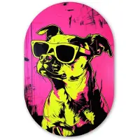 MuchoWow Muurovaal 60x90 cm - Ovale wanddecoratie Hond - Zonnebril - Roze - Art - Ovalen schilderij - Muurdecoratie woonkamer - Kamer decoratie - Schilderijen - Wandcirkel