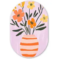 MuchoWow Muurovaal 60x90 cm - Ovale wanddecoratie Vaas - Gestreept - Bloemen - Oranje - Ovalen schilderij - Muurdecoratie woonkamer - Kamer decoratie - Schilderijen - Wandcirkel