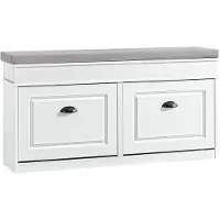 SoBuy FSR64-WG Schoenenkast, schoenenbank, schoenen, entree, 2 kleppen met afneembaar kussen, opbergdoos, rek voor smalle entree, 104 x 24 x 51 cm, antiek houteffect, wit