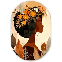 MuchoWow Muurovaal 80x120 cm - Ovale wanddecoratie Vrouw - Krullen - Bloemen - Beige - Ovalen schilderij - Muurdecoratie woonkamer - Kamer decoratie - Schilderijen - Wandcirkel