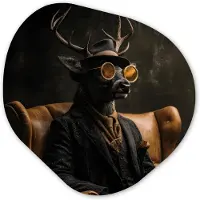 MuchoWow Organische wanddecoratie 60x60 cm - Organisch schilderij Hert - Zonnebril - Zwart - Pak - Muurdecoratie woonkamer - Kamer decoratie - Schilderijen - Muurcirkel aesthetic