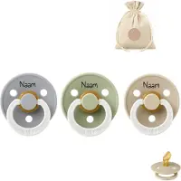 BIBS fopspenen anatomisch met naam - glow in the dark - maat 1 (0-6 maanden) Sage, cloud en vanilla glow in the dark