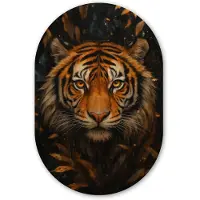MuchoWow Muurovaal 80x120 cm - Ovale wanddecoratie Bladeren - Tijger - Oranje - Ovalen schilderij - Muurdecoratie woonkamer - Kamer decoratie - Schilderijen - Wandcirkel
