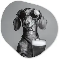 MuchoWow Organische wanddecoratie 40x40 cm - Organisch schilderij Teckel - Bier - Glas - Bril - Muurdecoratie woonkamer - Kamer decoratie - Schilderijen - Muurcirkel aesthetic