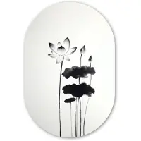MuchoWow Muurovaal 60x90 cm - Ovale wanddecoratie Bladeren - Zwart - Lotusbloem - Minimalitisch - Ovalen schilderij - Muurdecoratie woonkamer - Kamer decoratie - Schilderijen - Wandcirkel